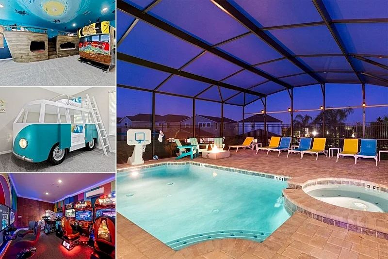 ???? Amazing Pirate Ship & Surf Van Custom Bunk Beds, Extended Pool Deck, Arcade Room ????